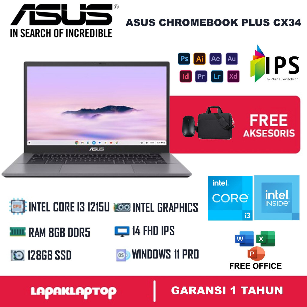 Asus Chromebook Plus CX34 Intel Core i3 8GB RAM 128GB SSD 14 FHD IPS Windows 11 Pro
