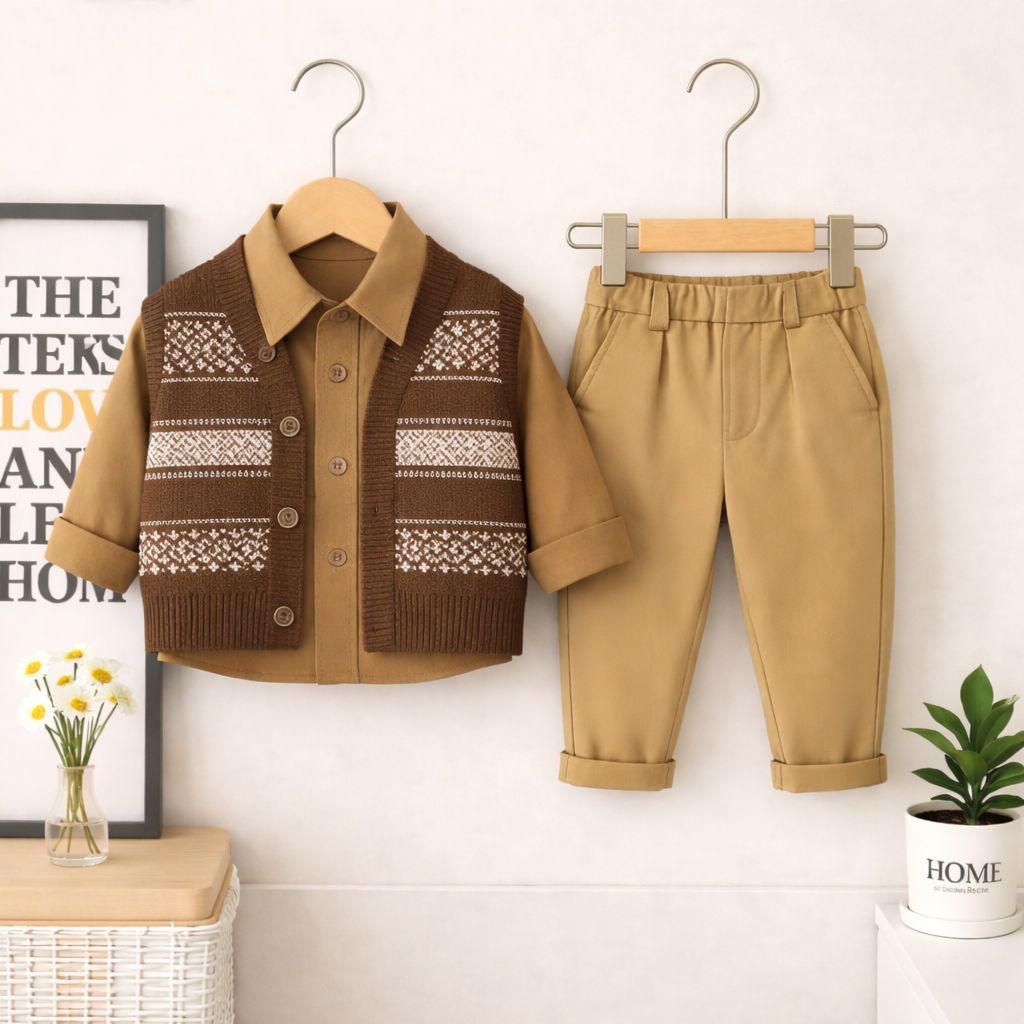 3IN1 RAJUT KARTU ANAK BAJU VEST KEMEJA DAN CELANA PANJAN CHINO ANAK BAJU ANAK LAKI LAKI 1-5 THN