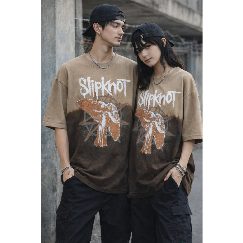 Kaos Oversize Unisex Band Slipknot Mc.f supply co Tiedye Coklat Combed 24s Sablon Plastisol