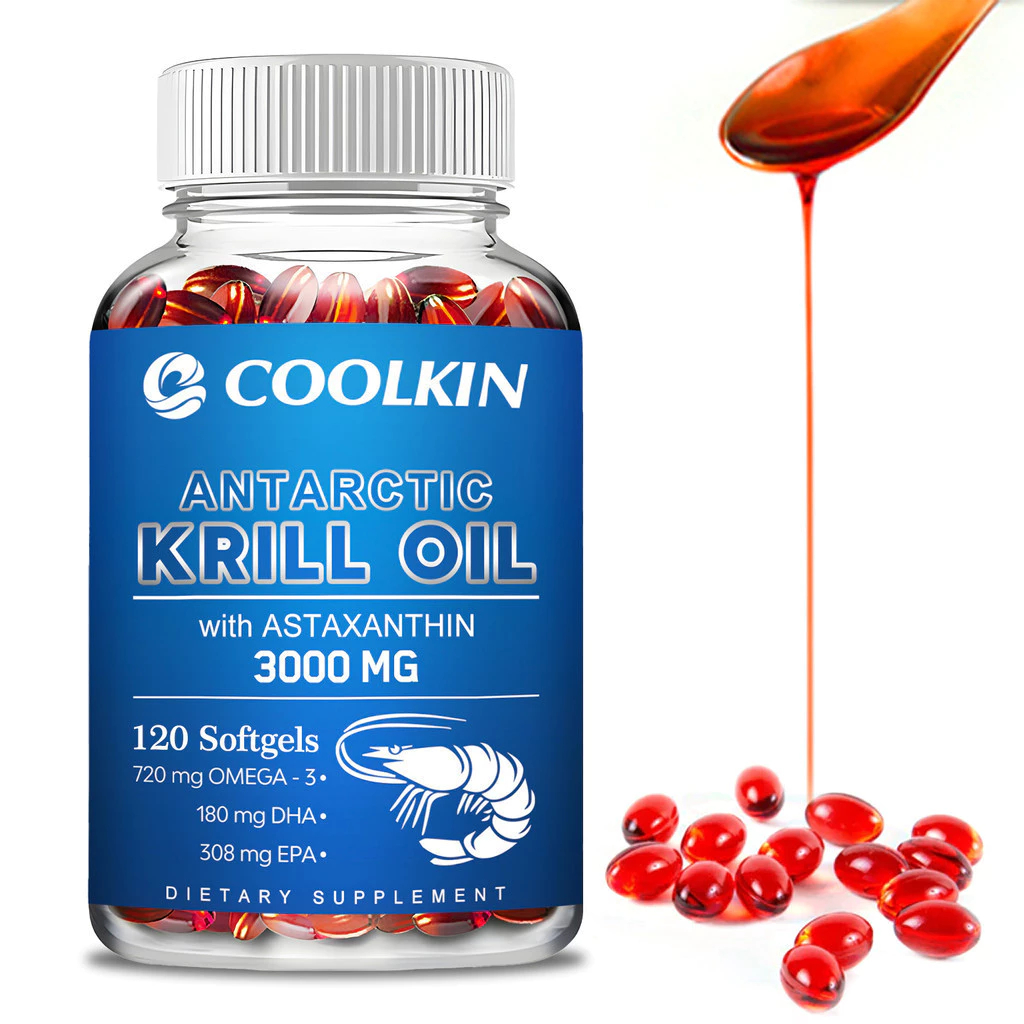 COOLKIN Omega 3 Krill Oil with 3000 mg Astaxanthin, Non-Vegetarian Capsules, 120 Capsules