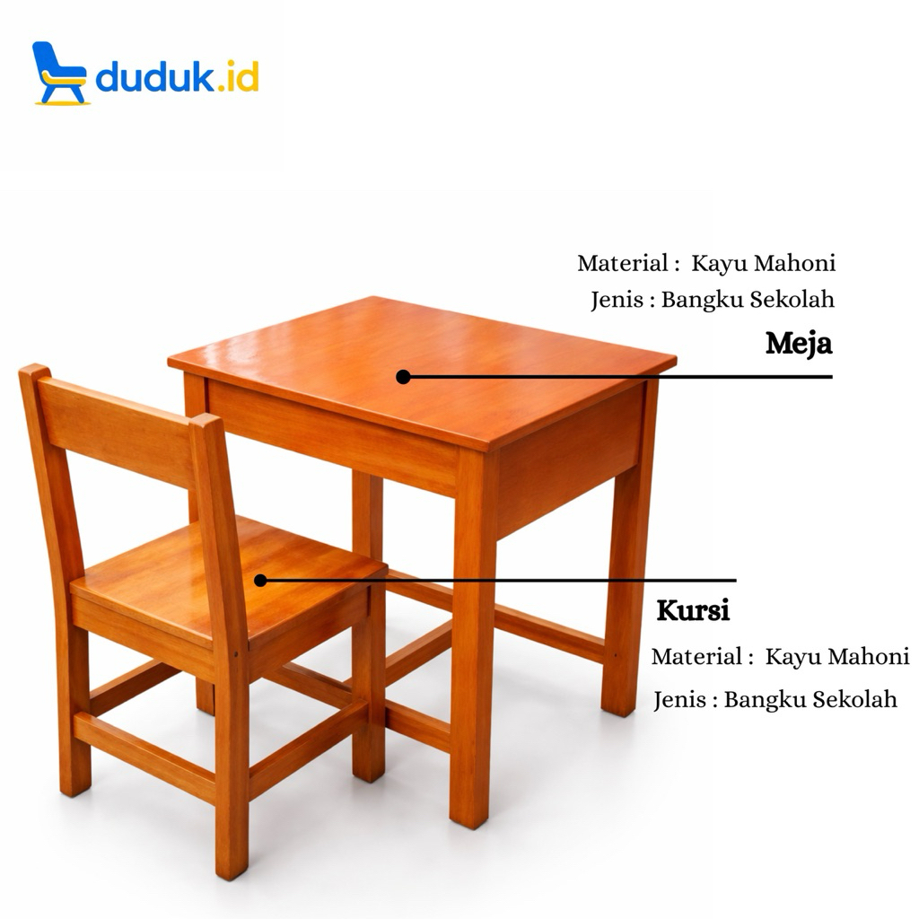 Set Meja Kursi Sekolah Kayu material mahoni jati Kuat & Tahan Lama