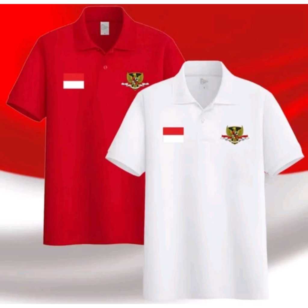 Kaos Kerah Lengan Pendek Unisex Seragam Logo Garuda + Bendera / Kaos Casual Logo Garuda
