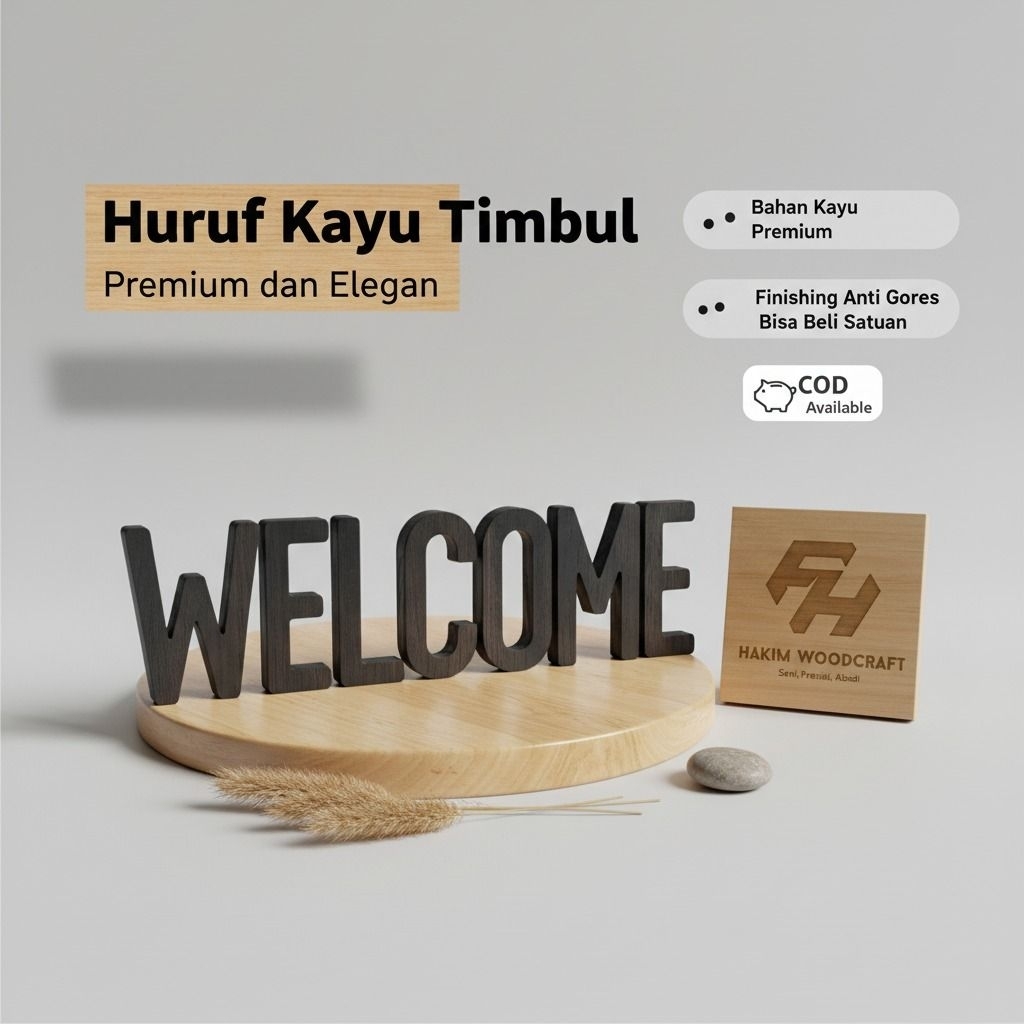 Huruf Kayu Custom Timbul