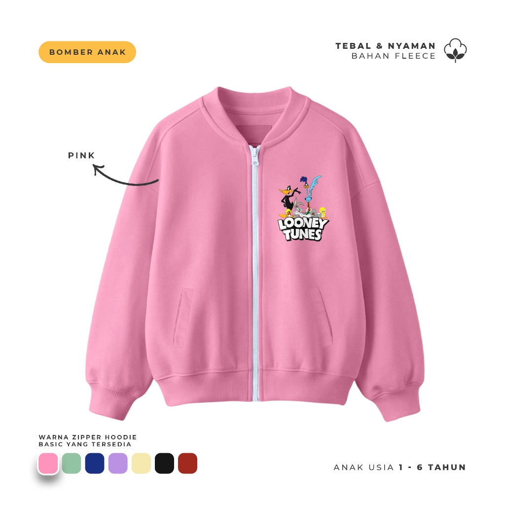 Ulakids Bomber Zipper Jacket / Jaket Bomber Loney Tunes Karakter Buny Tweety Duk Anak 1-6thn