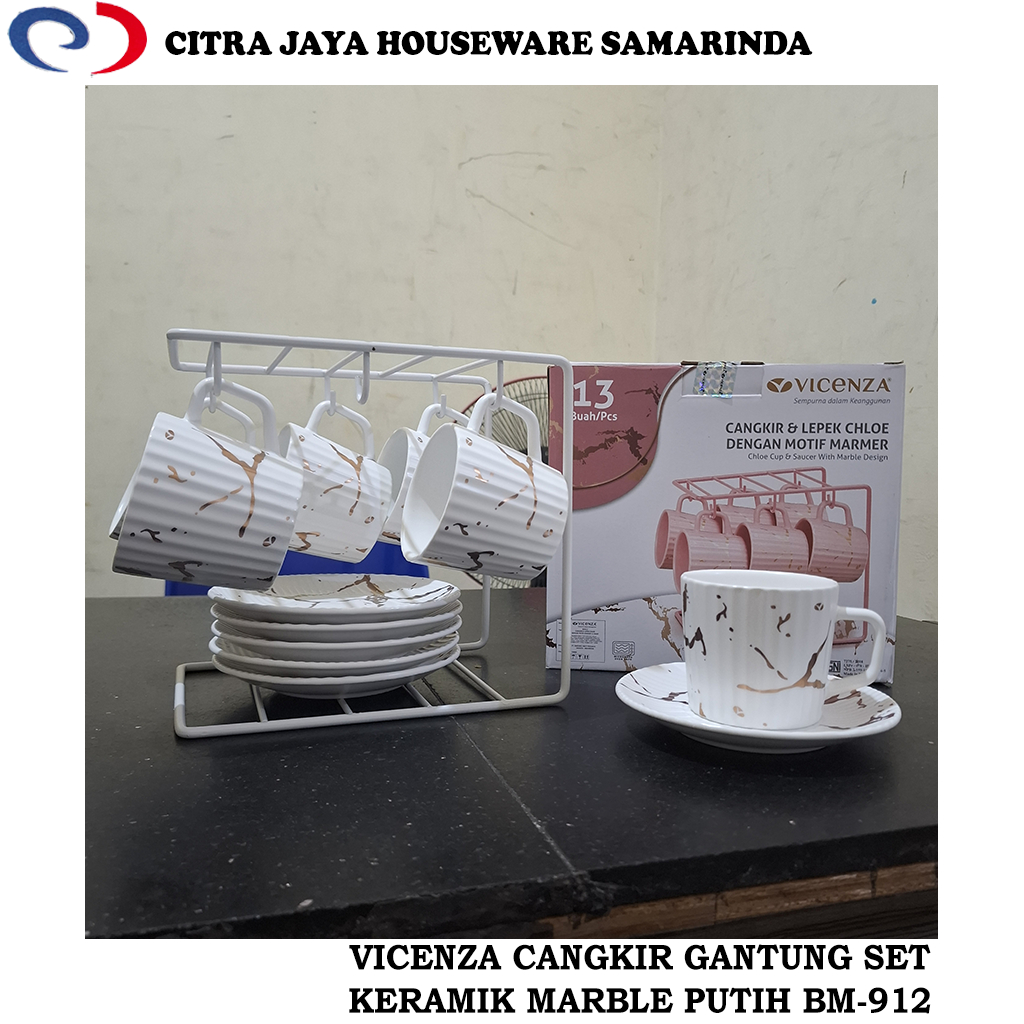 Cangkir Gantung Set Keramik MARBLE PUTIH VICENZA BM-912 (PER 1 SET)