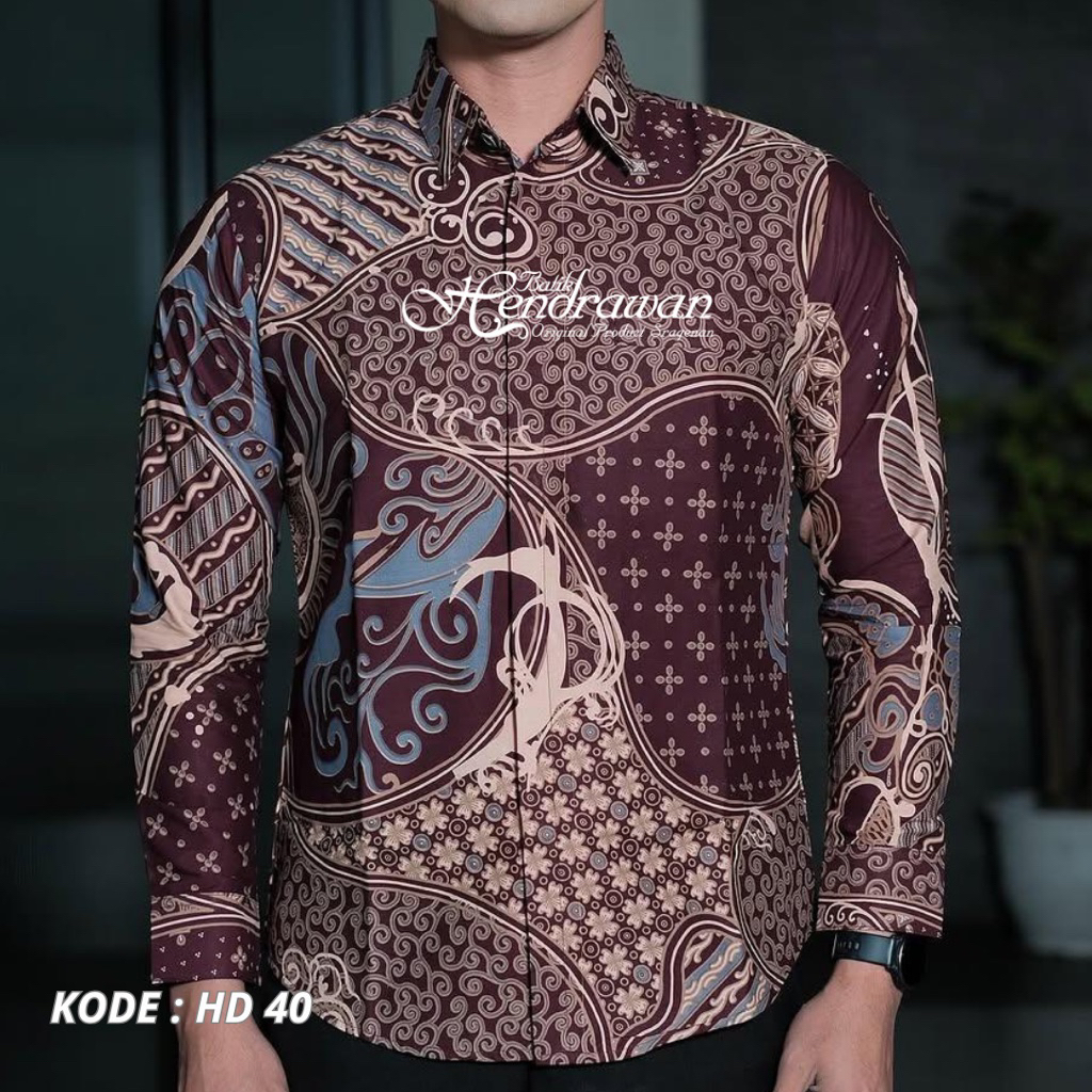 Batik Hendrawan Kemeja Batik Pria Solo Modern Lengan Panjang Lapis Furing Bahan Katun Premium HD 40