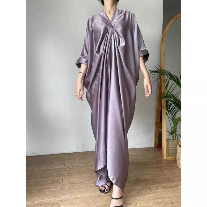 Kaftan polos satin maxmara / dress kaftab leher v / long dress jumbo / fashion muslim wanita / kafta