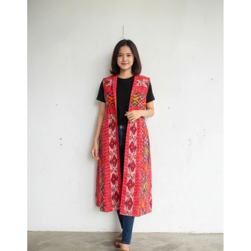 long outer tenun batik kalimantan ntt toraja, baju tenun motif kalimanatan ntt, vet outer tenun, baj