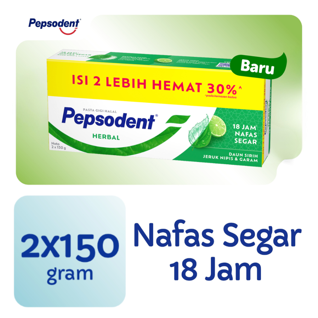 Pepsodent Pasta Gigi Herbal Value Pack untuk Nafas Segar Penghilang Bau Mulut 150g