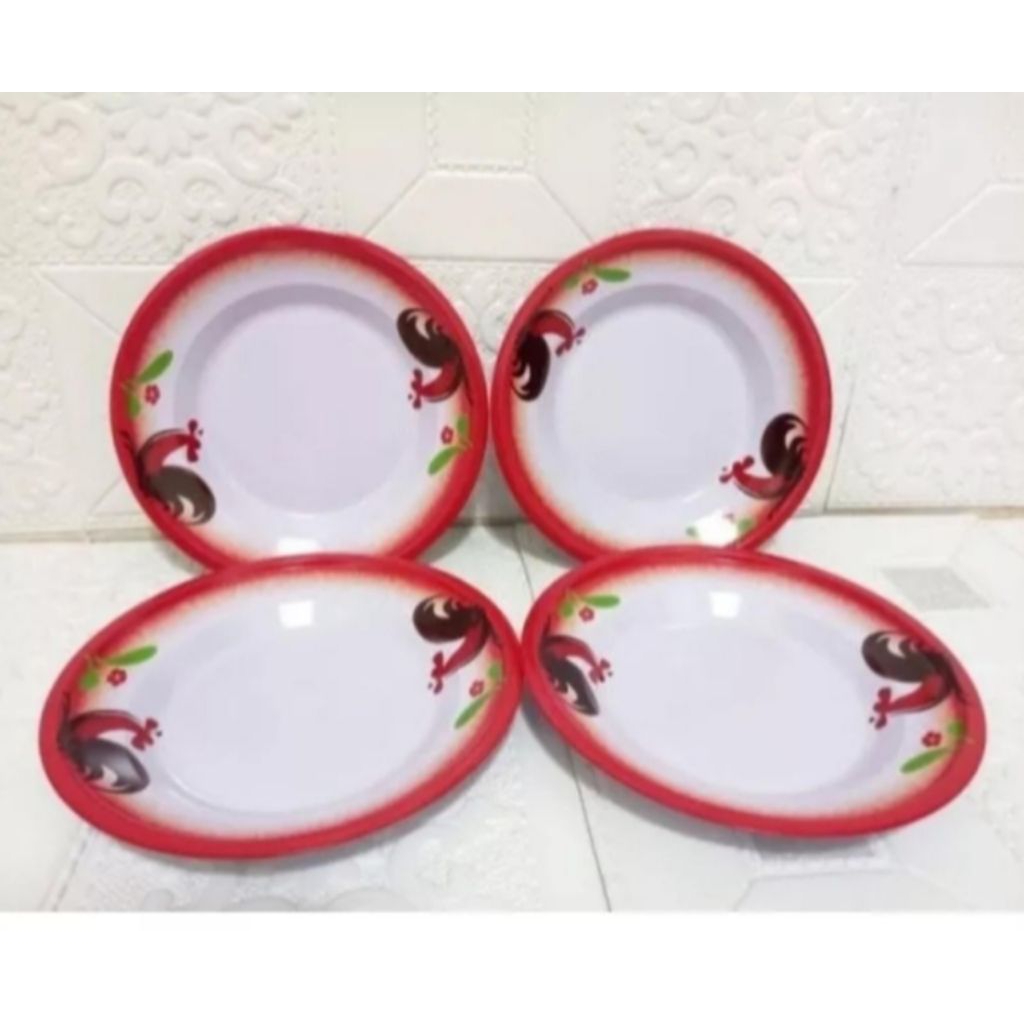 Piring Jadul Enamel Seng Vintage Motif Ayam Jago 22Cm