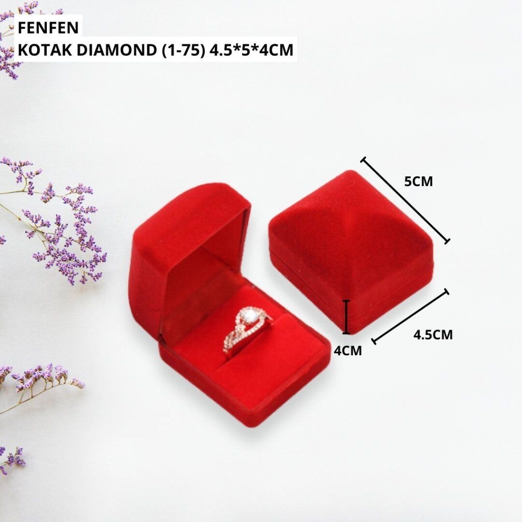 Jual Tempat cincin wedding lamaran merah box kotak cincin bludru murah SEGI EMPAT POLOS WAJIK untuk 