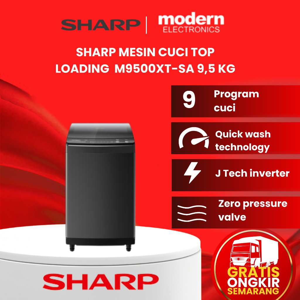 MESIN CUCI 1 TABUNG SHARP 9.5 KG TOP LOADING ES-M9500XT-SA