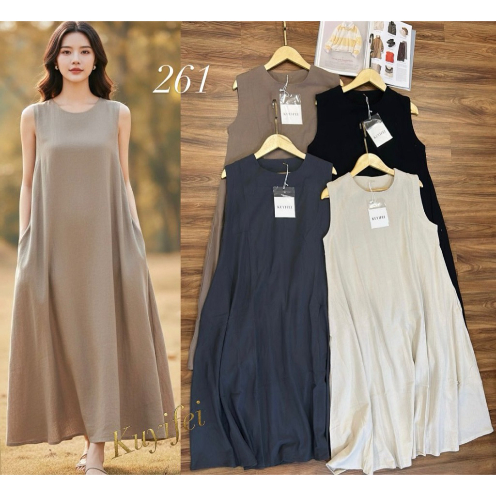 inner long dress tanpa lengan polos