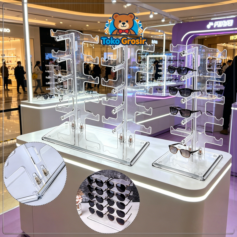 Beruang Store-Plastik Display Kacamata /Tempat Rak Display Kacamata Double