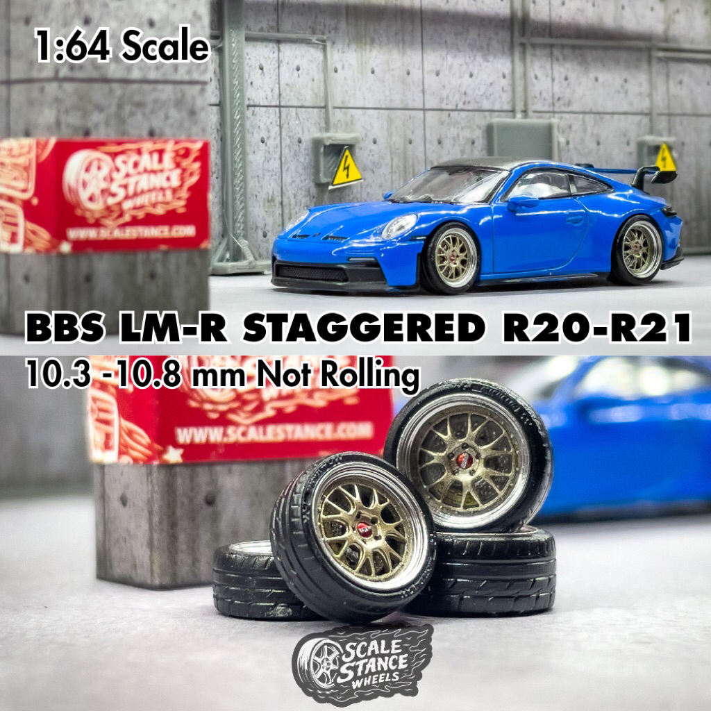 Velg Diecast BBS LM-R Staggered R20-R21 ukuran 10.3mm-10.8mm Skala 1:64 Scale Stance Mini Scale