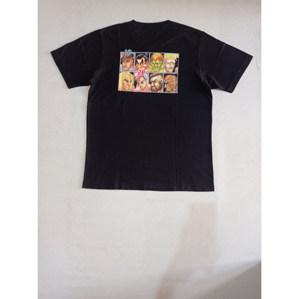 Kaos Pocket Game Street Fighter II Capcom Bordir Official Merchandise By Uniqlo Warna Hitam Size L S