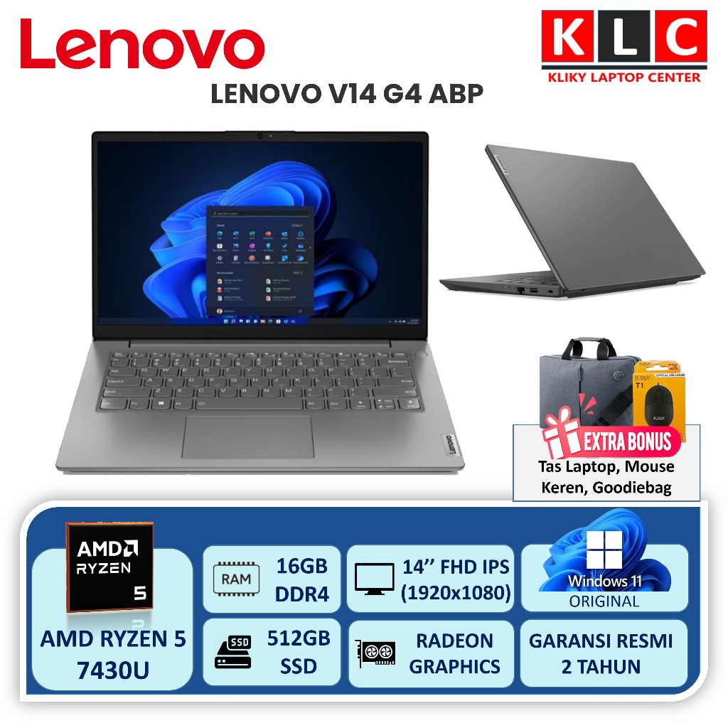 Laptop Lenovo V14 G4 AMD Ryzen 5 7430U Ram 16GB DDR4 SSD 512GB 14 Win11 OHS