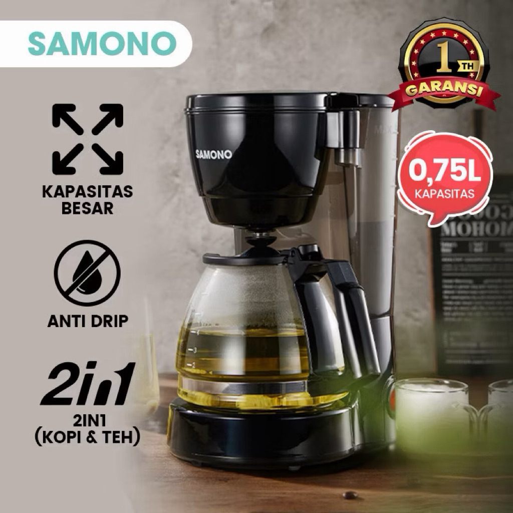 Samono 750ML Coffee Maker Mesin Kopi 600Watt Low Watt SW-CMB06B Black