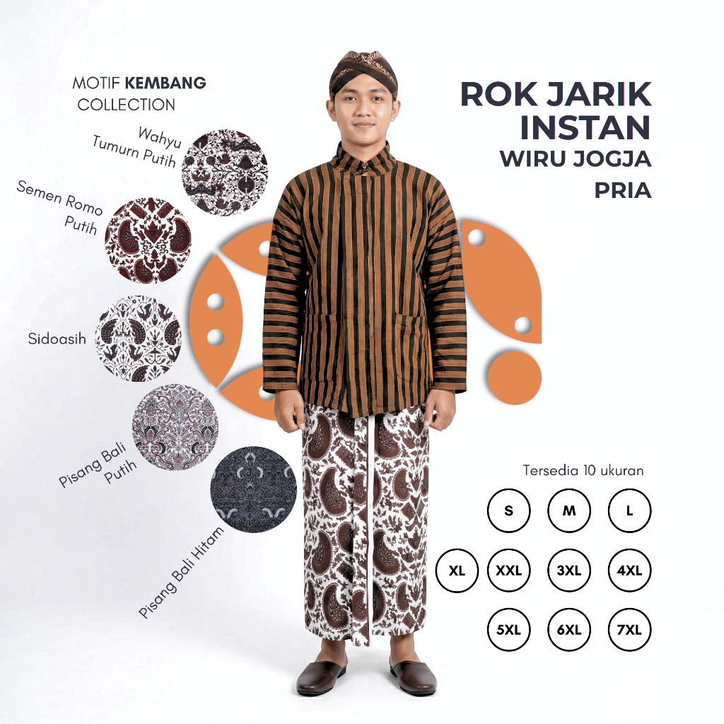 Rok Jarik Wiru Jogja Pria Dewasa Rok Instan Pakaian Adat Jawa Batik Motif Kembang