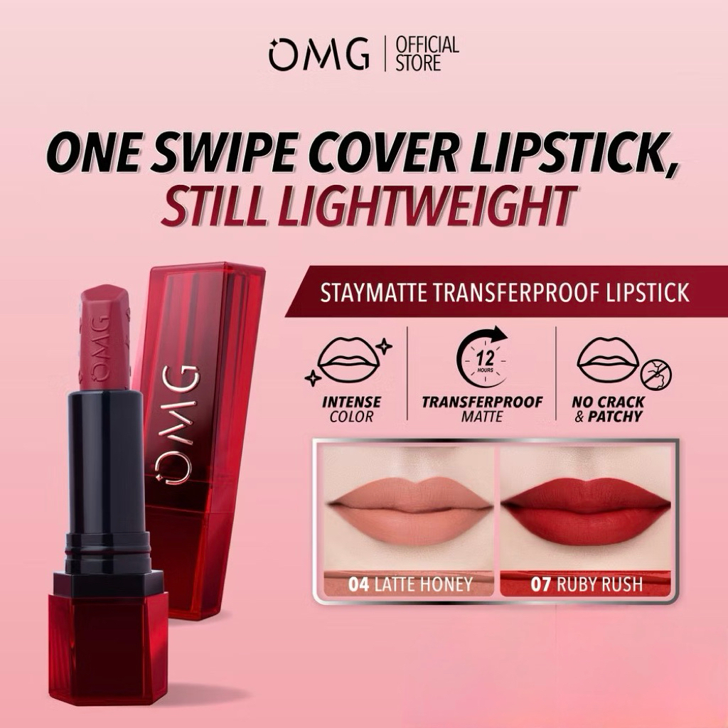 OMG OH MY GLAM Staymatte Transferproof Lipstick - Lipstik Tahan Lama Hingga 12 Jam - Warna Pigmented