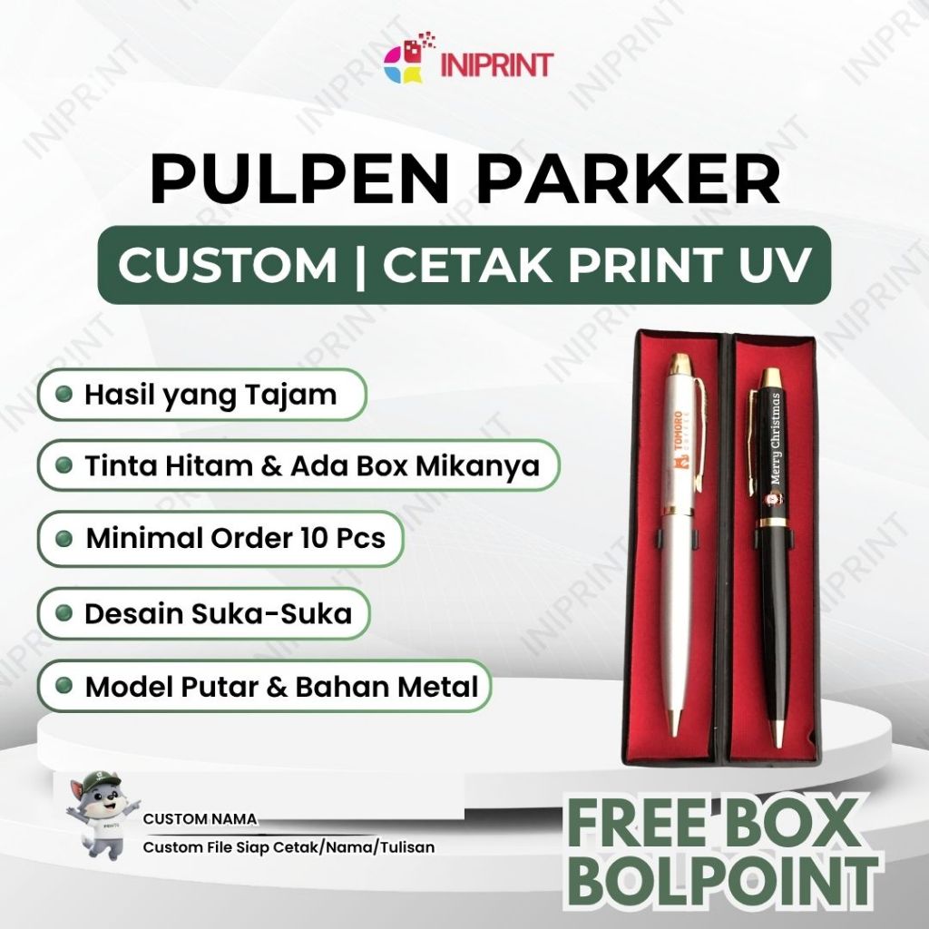 Pulpen Custom Stainless Free Box Mika - Bolpoint UV Print - Bolpoint Murah - Souvenir Kantor - Merch