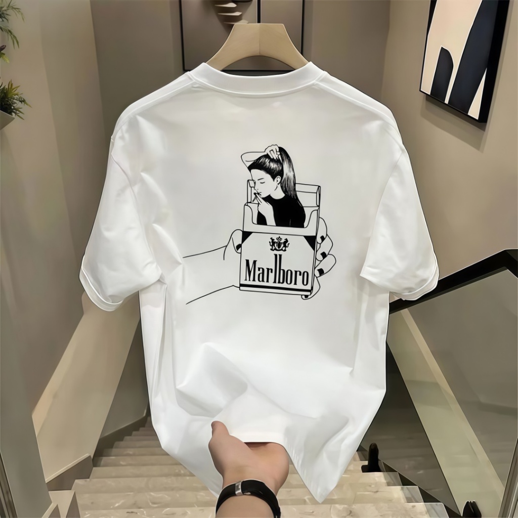 (COD)   Best Seller Stok Ready Kaos Pria Oversize Cetak Marlboro