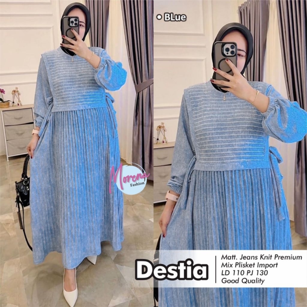 DESTIA GAMIS JUMBO WANITA CASUAL/DRESS ELEGAN KEKINIAN/JEANS KNIT IMPORT MIX PLISKET PREMIUM/LD 130 