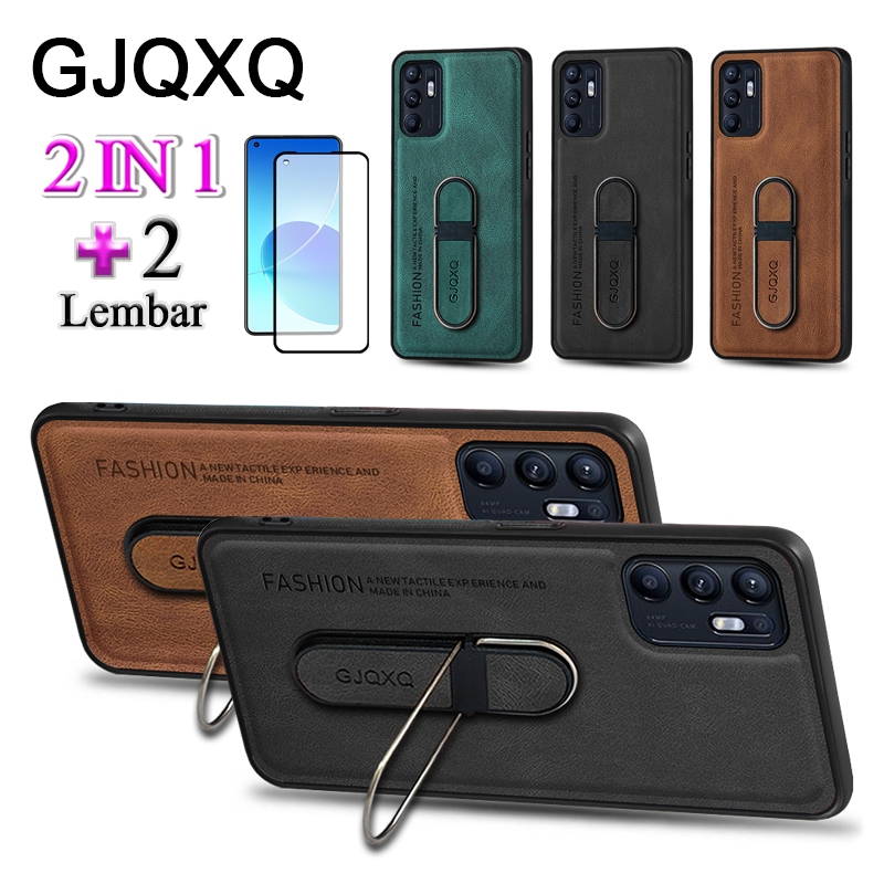 GJQXQ 2 In 1 Casing For OPPO Reno 6 4G Case Ponsel Kulit Premium Dengan Standing Ring Holder Dan Ant
