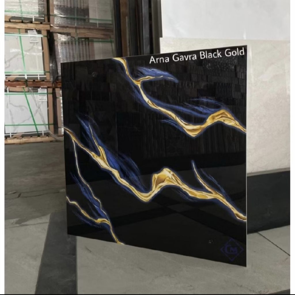 GRANIT LANTAI 60X60 ARNA HITAM MOTIF GOLD GAVRA BLACK GOLD