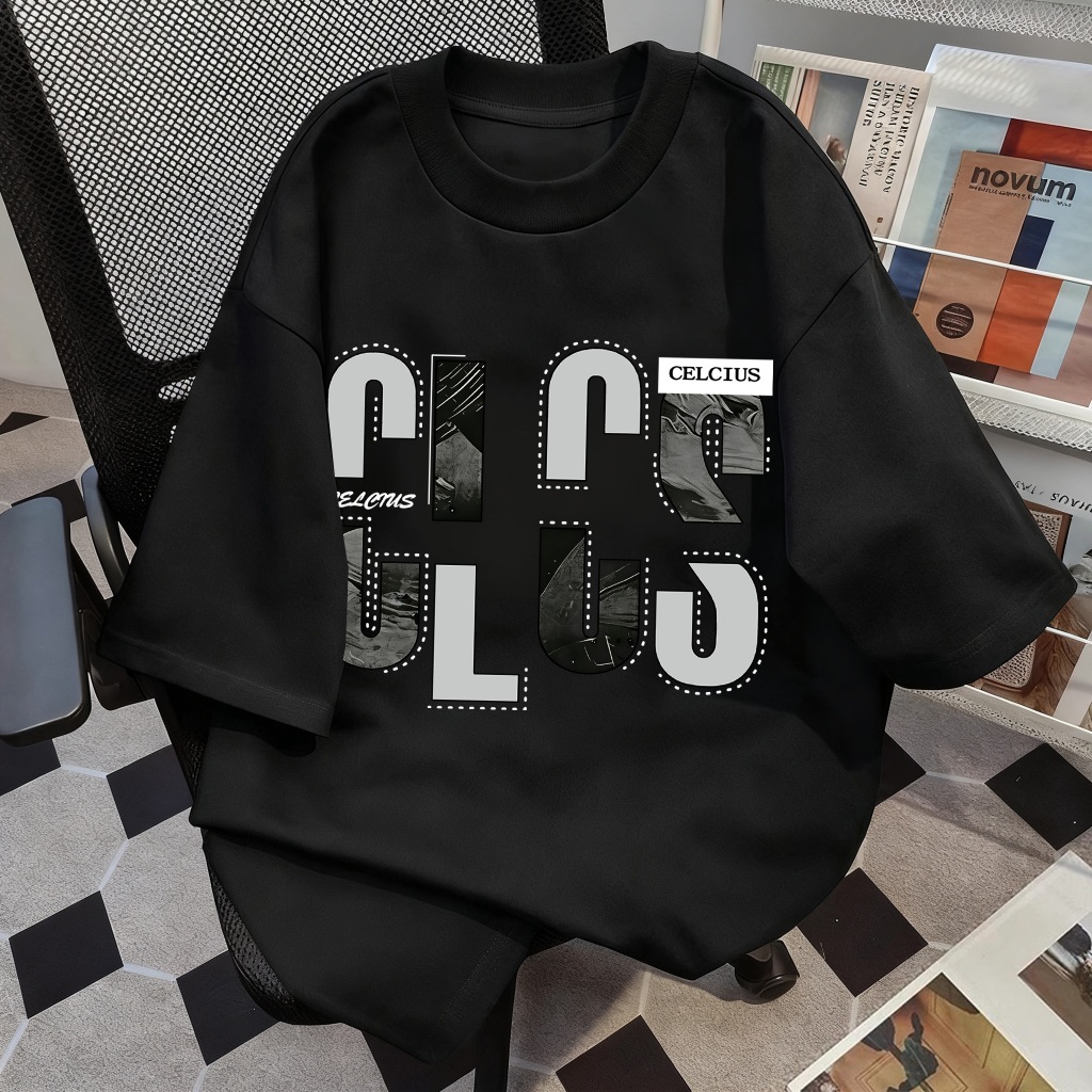 Kaos Pria Oversize Motif Tulisan Aesthetic Baju Kaos Hitam Korean Style