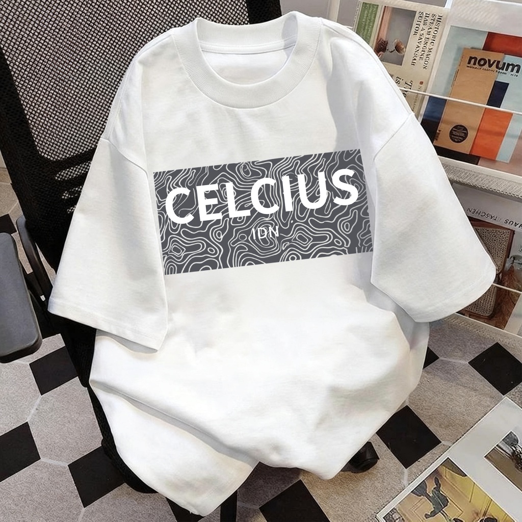 Kaos Pria Viral CELCIUS Oversize Putih Unisex Katun Premium Aesthetic