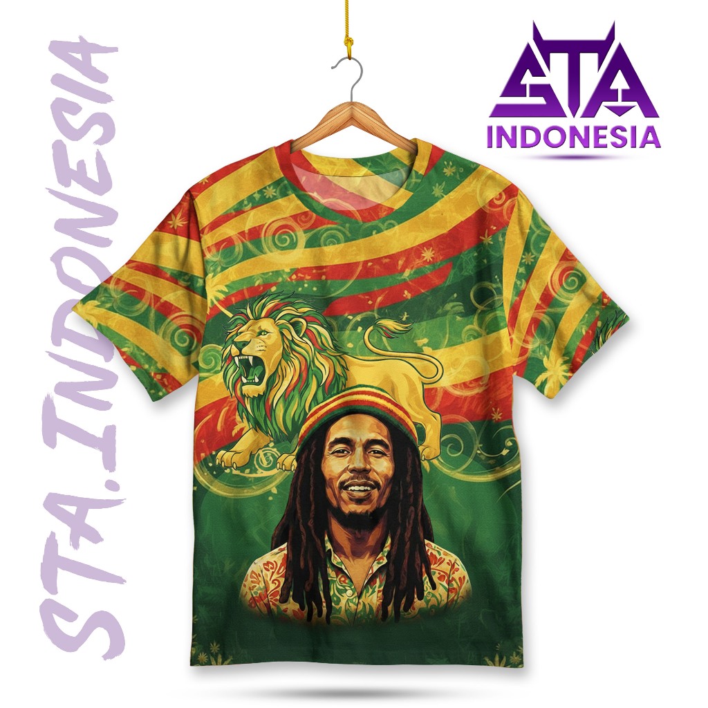 STA.INDONESIA Kemeja Bob Marley Reggae Lion – Baju Pantai Unisex Casual Premium Bahan Adem | STK-56