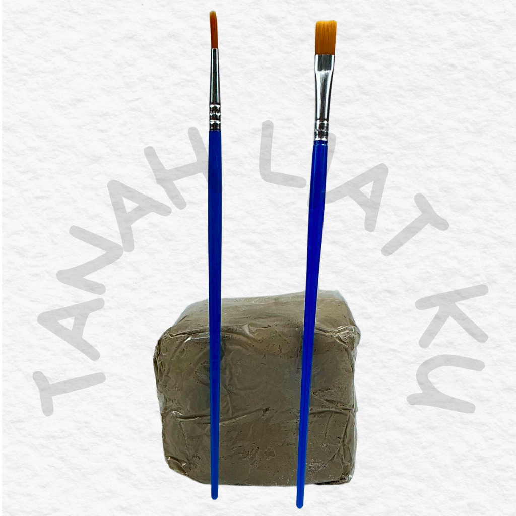 TanahLiatKu Tanah Liat Stoneware Light Natural Clay 350Gram & Kuas Set Modelling
