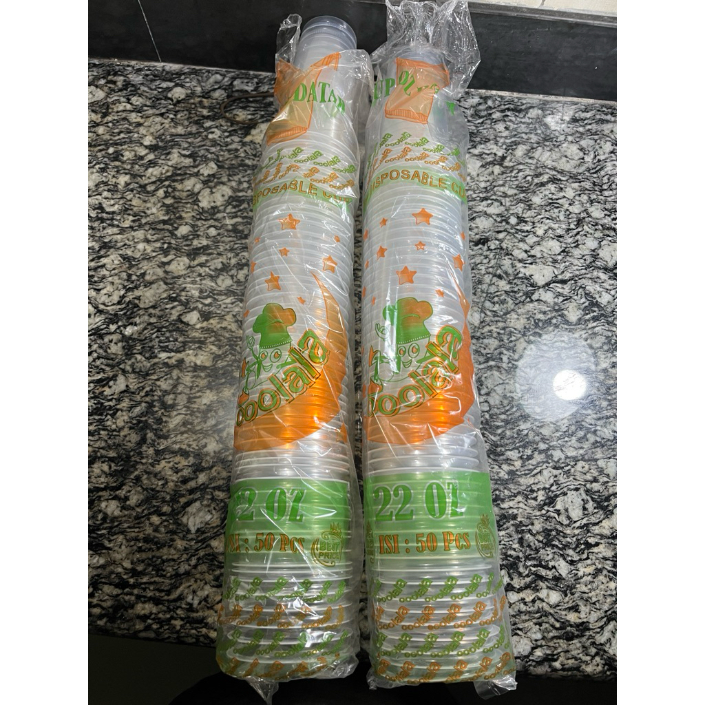 Gelas Plastik Ooolala 22 Oz Isi 50 Pcs Cup Minuman Dingin Transparan Tebal