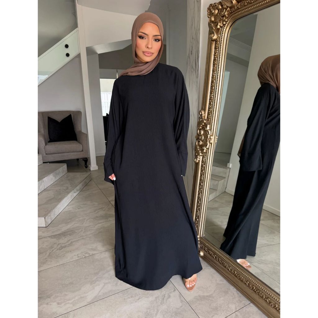 Abaya Wanita Dewasa Jumbo LD 140 Hitam Polos