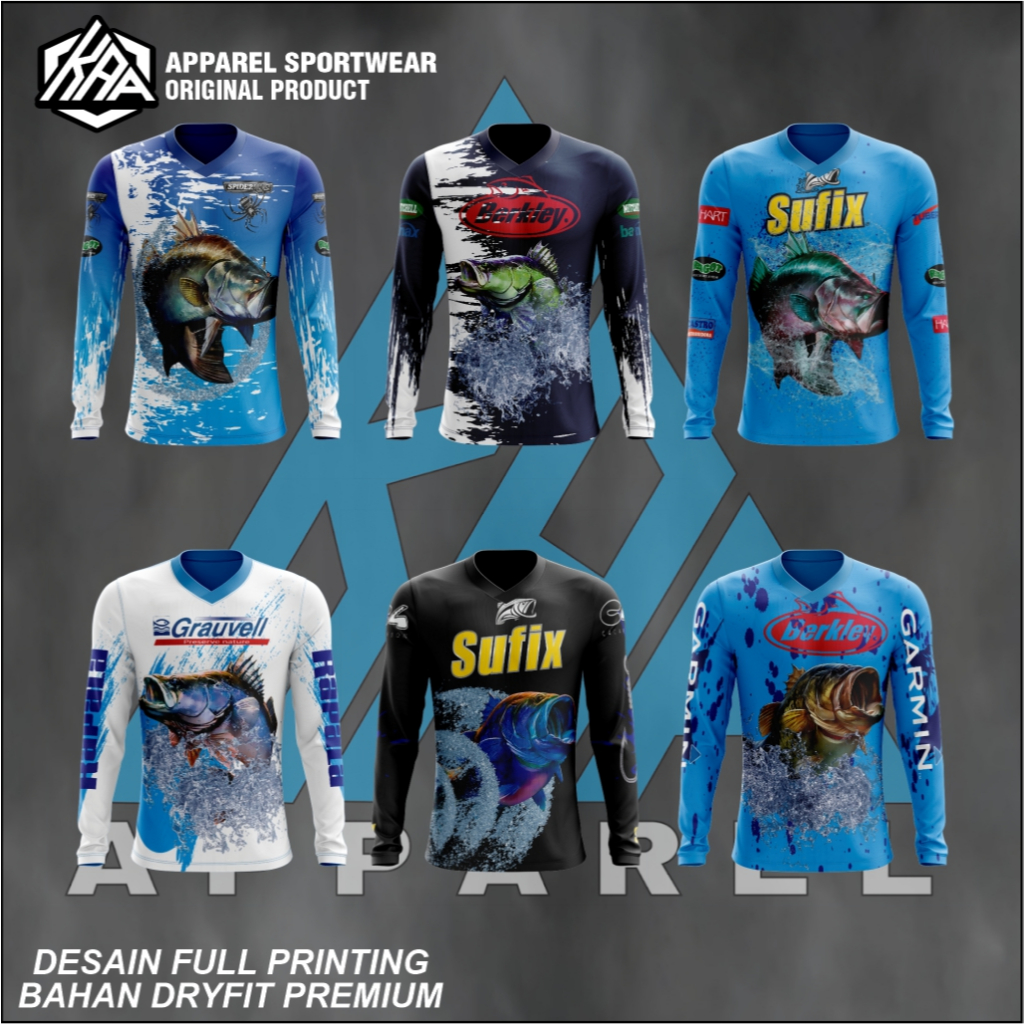 Atasan Jersey Mancing Lengan Panjang Full Printing Bahan Adem & UV-Protective