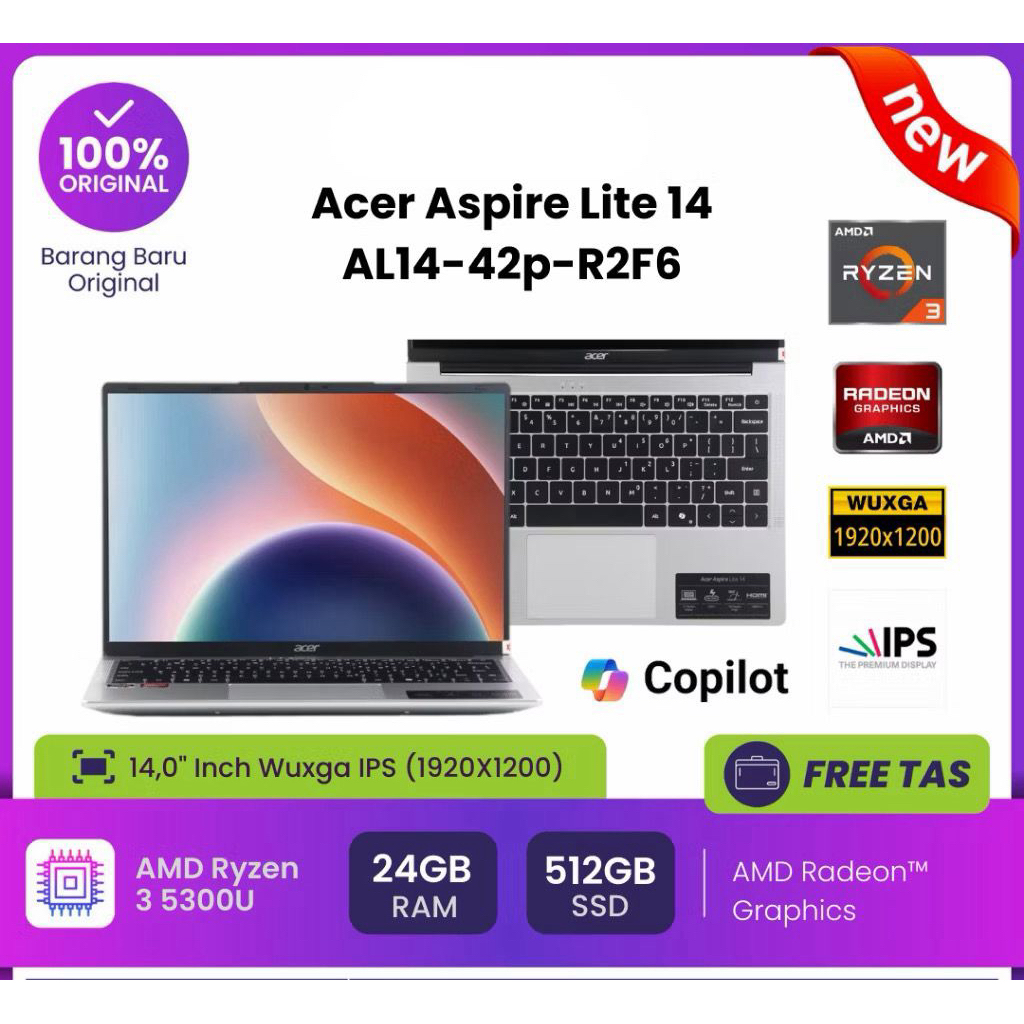 ACER ASPIRE LITE AL14 RYZEN 3 5300U 16GB 512SSD W11
