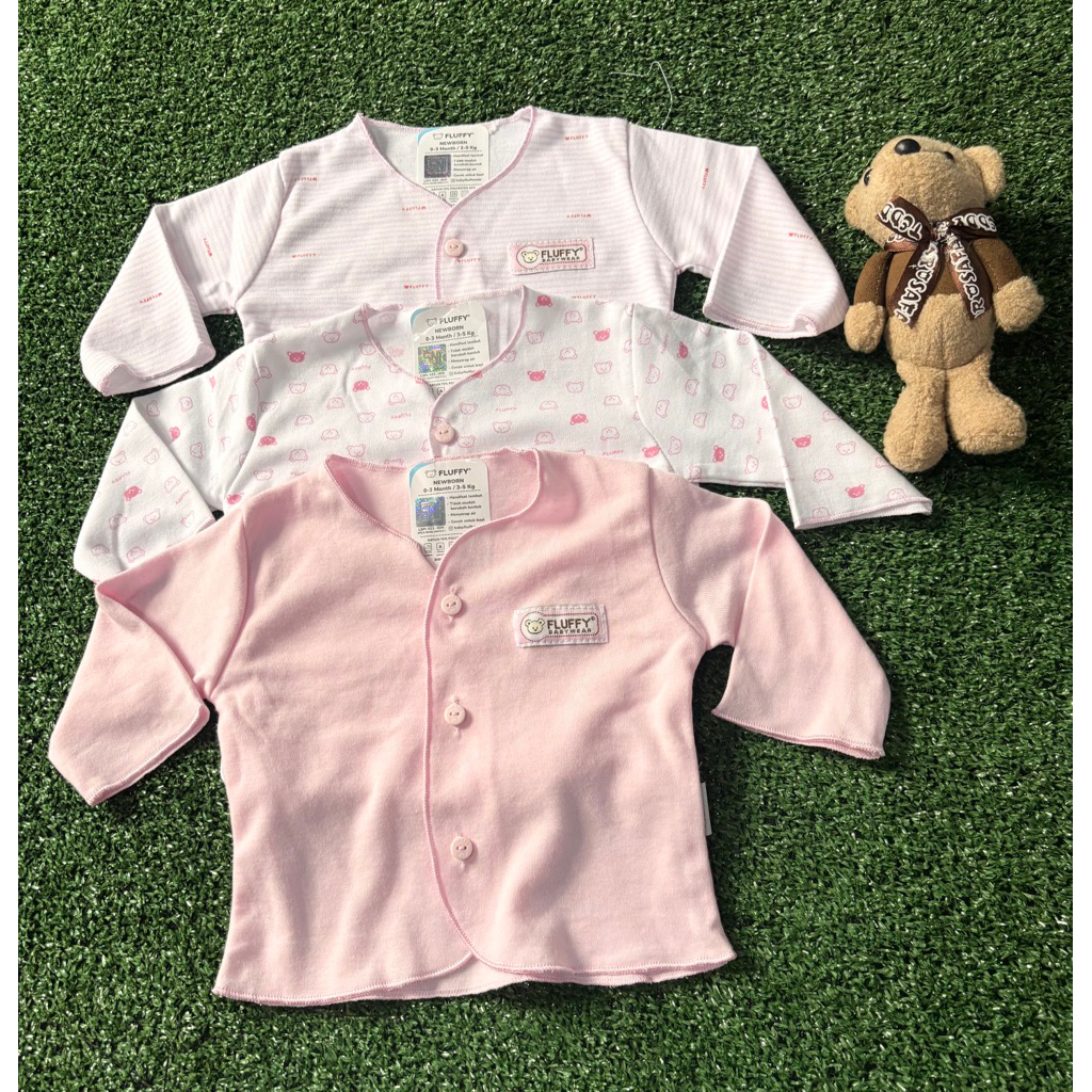 set 3 pcs baju panjang bayi new born 0-3 bulan merk fluffy fluffy baby wear