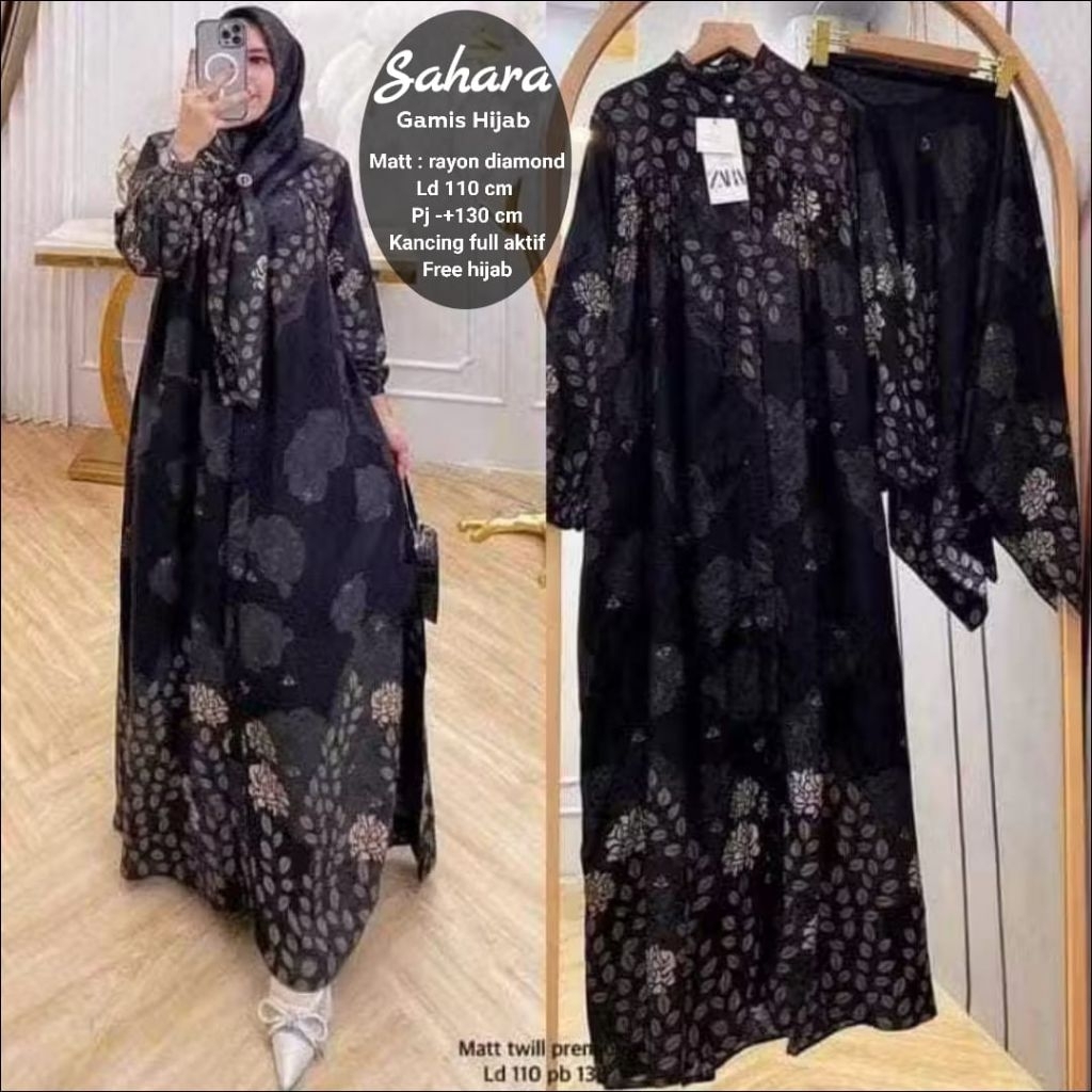 GAMIS SET HIJAB BAHAN RAYON SAHARA NADIA TERLARIS SUPER MEWAH BEST SELLER/GAMIS WANITA IMPORT PREMIU