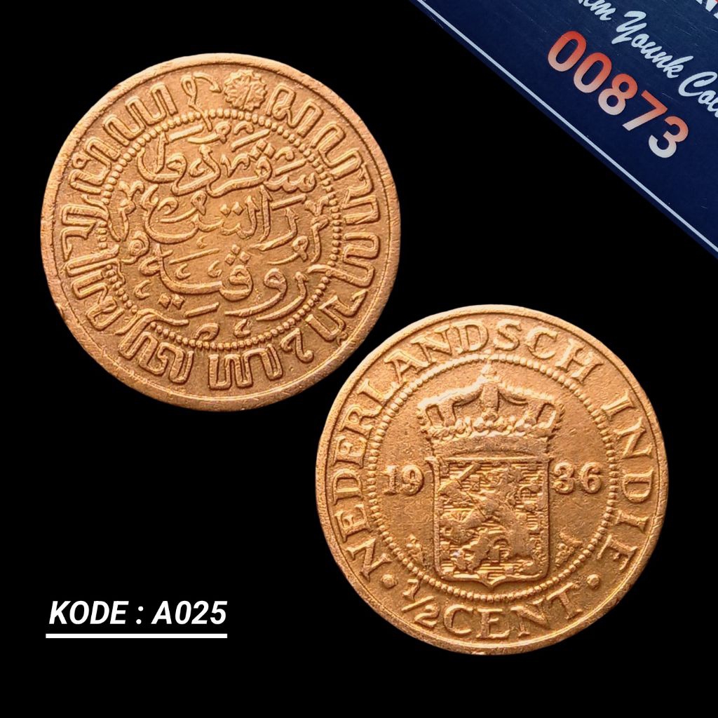 UKI025Coin 1/2 Cent Benggol Kecil (Nederlandsch Indie) Thn Tua 1936 Detail Bagus Sesuai Difoto Kode: