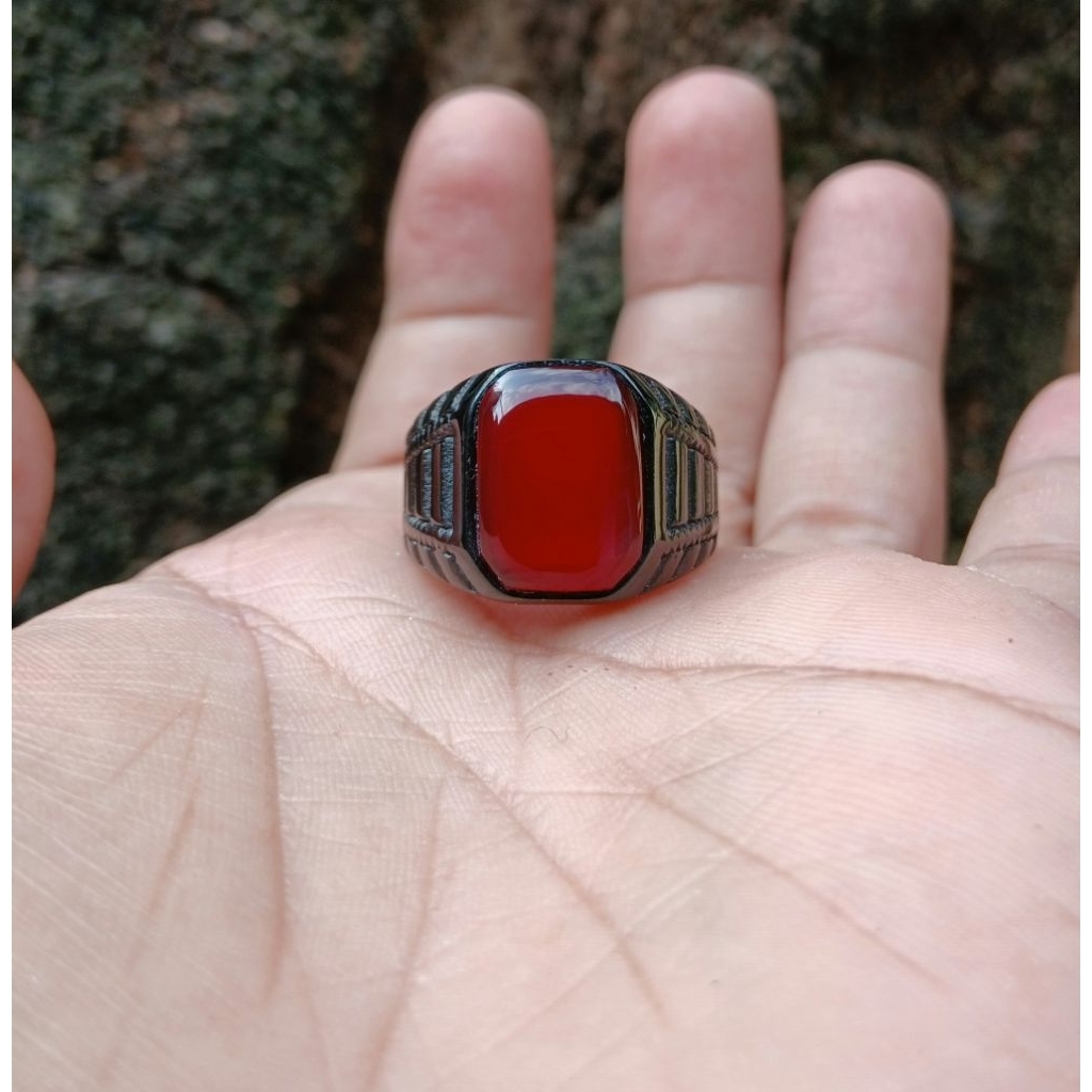 cincin batu akik red baron kotak natural