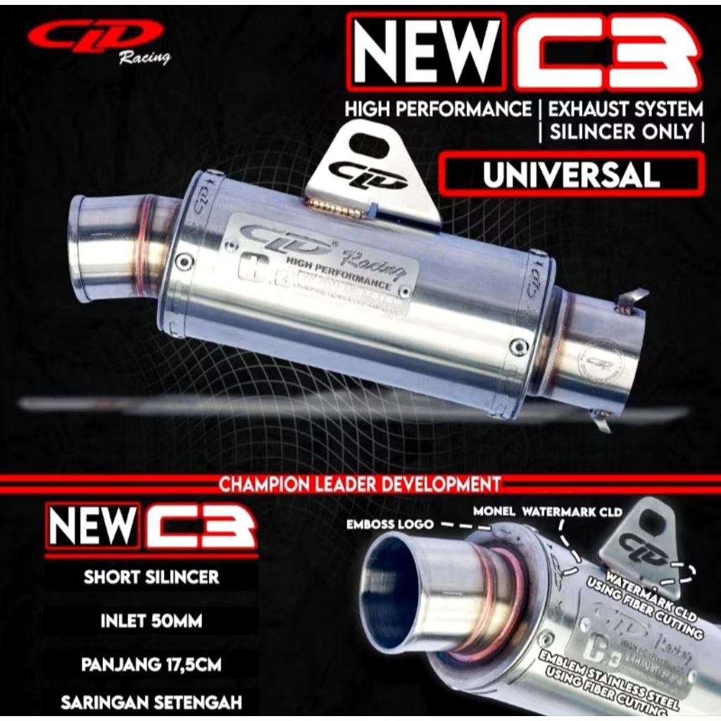 Murah!!!CLD C3 NEW silencer knalpot racing inlet 50mm