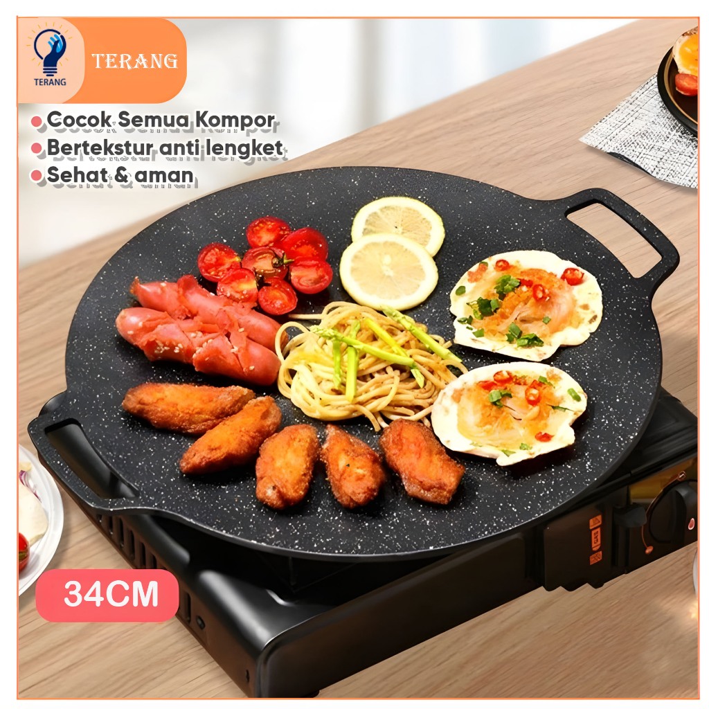 Wajan Konduksi panggangan jumbo 34cm Wajan Besi BBQ Korea anti lengket