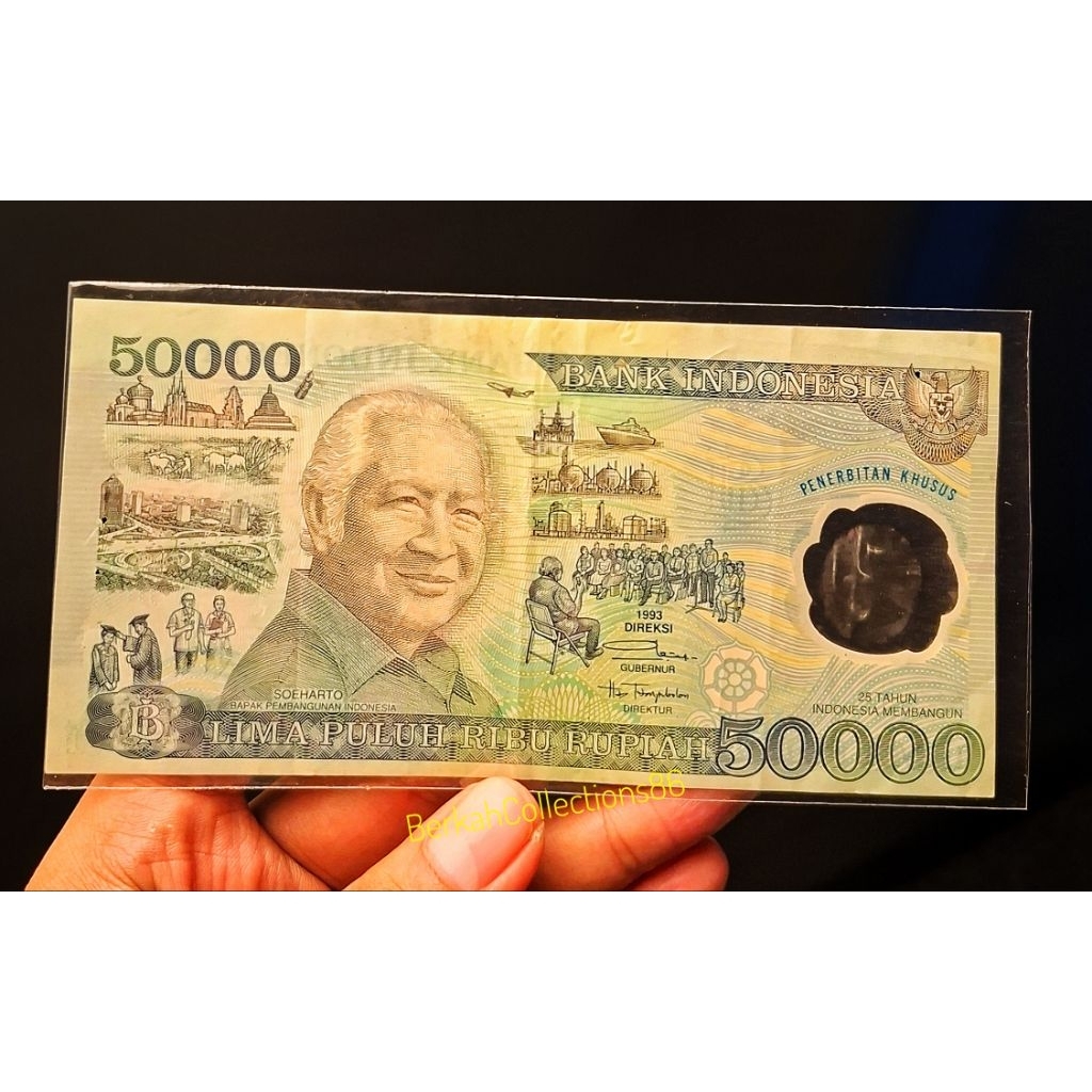 koleksi uang  50 ribu rupiah polymer suharto tahun 1993
