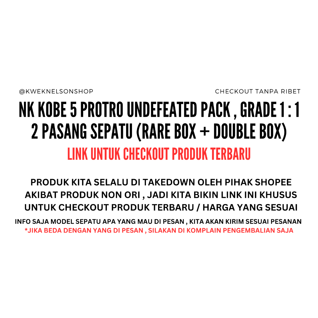 NK KOBE 5 PROTRO LOW UNDEFEATED PACK 2 PASANG SEPATU PREMIUM ORIGINAL KOLEKSI GRADE 1 : 1