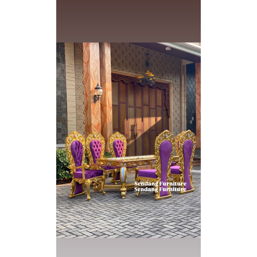 meja makan ukir mewah jepara / meja makan wayang kursi 6
