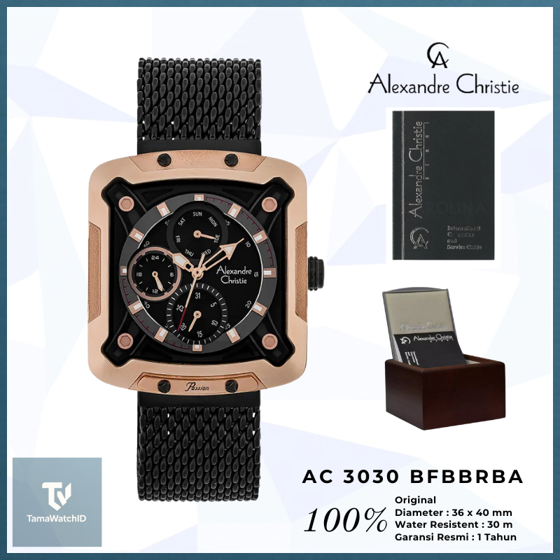 Jam Tangan Wanita Alexandre Christie Passion AC 3030 BFBBRBA Black Dial Black Mesh Strap