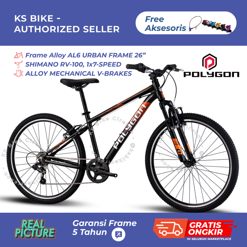 Sepeda Gunung MTB 26 Polygon Active Urban Bike 1x7 Speed V Brake Frame Alloy Toko Sepeda KS Bike Cir