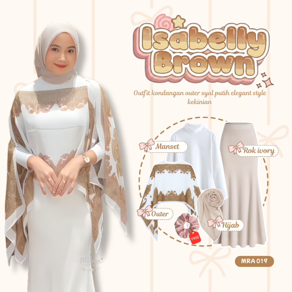 Mireyaoutfit - Setelan Wanita Kekinian 3in1 Atasan Wanita Outer Syal Manset Putih Rok Duyung Hijab B