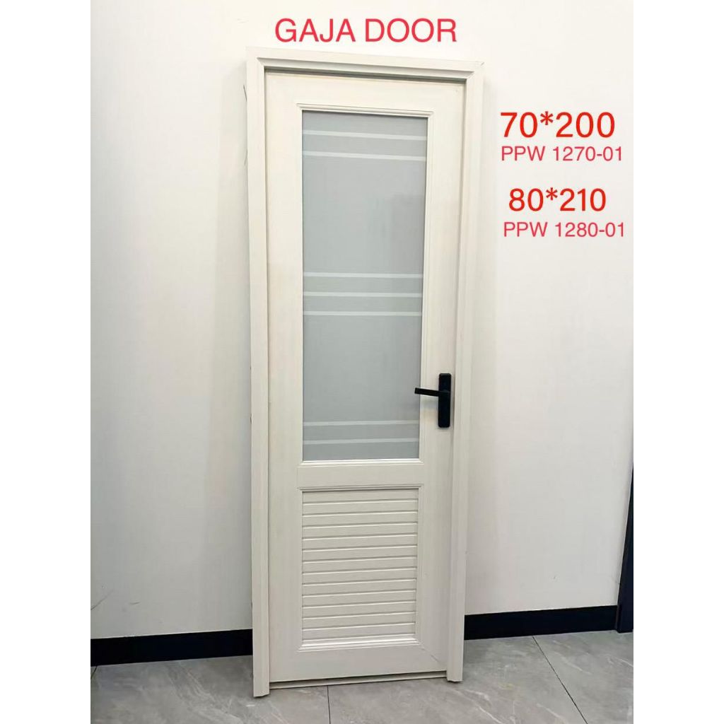 Pintu Kamar Mandi UPVC GAJA DOOR PPW1270-01/1280-01 UKURAN (70X210 / 80x210 CM) Komplit Handle Set